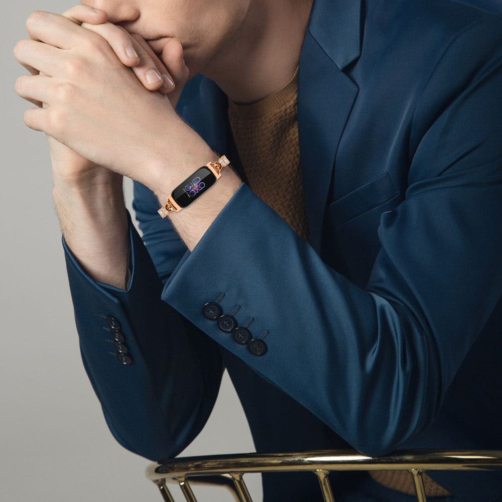 Fitbit Inspire / Inspire HR / Inspire 2 Metal Watch Band Sliding Jewelry Bracelet Strap with Rhinestones - Gold#serie_2