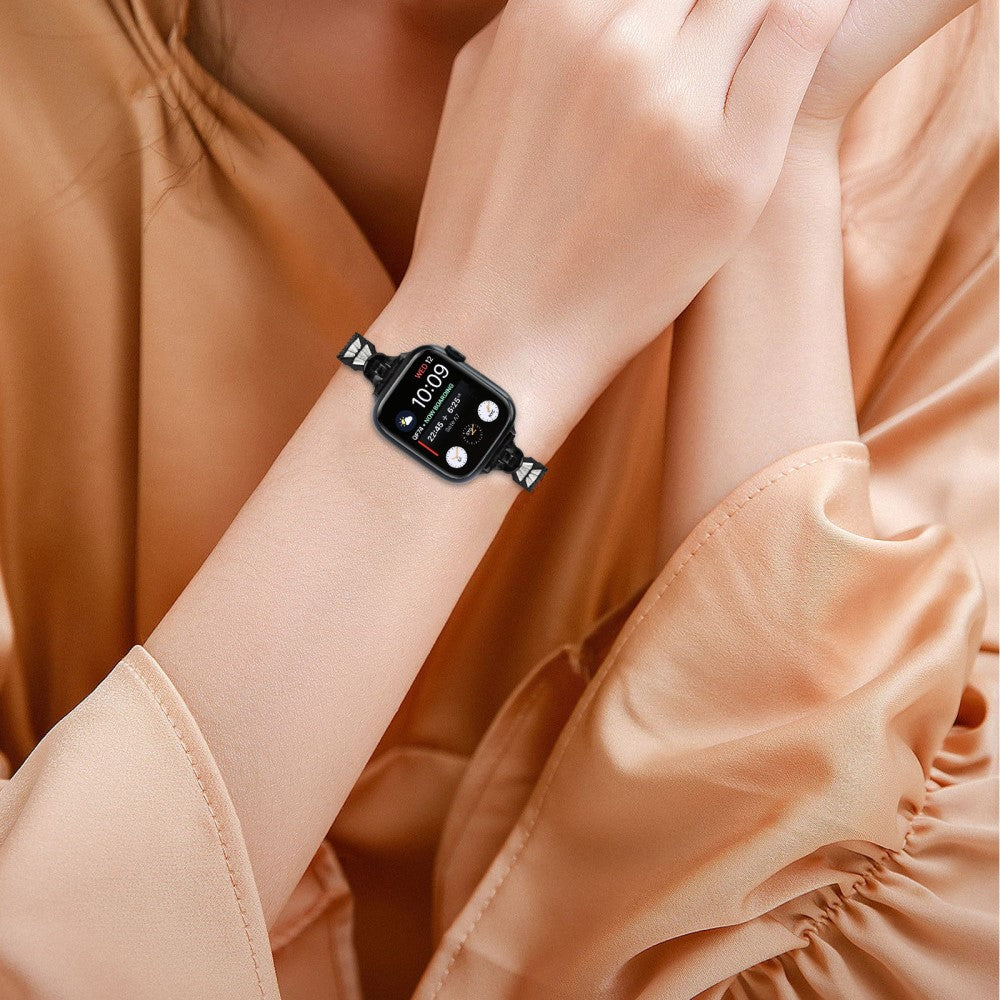 Vildt Sejt Metal Og Rhinsten Universal Rem passer til Apple Smartwatch - Sort#serie_1