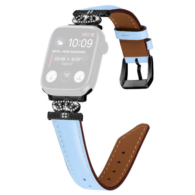 Flot Kunstlæder Og Rhinsten Universal Rem passer til Apple Smartwatch - Blå#serie_4