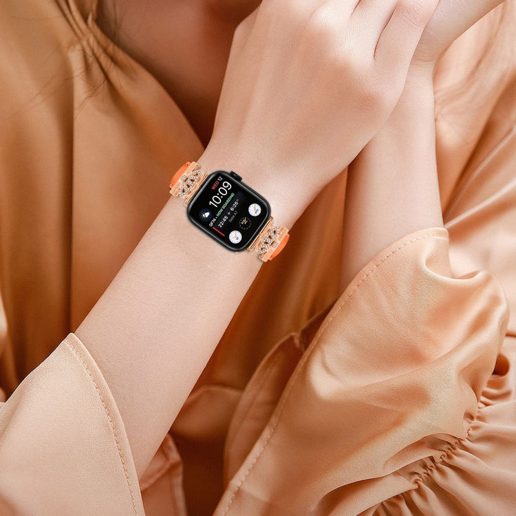 Solid Kunstlæder Og Rhinsten Universal Rem passer til Apple Smartwatch - Orange#serie_2