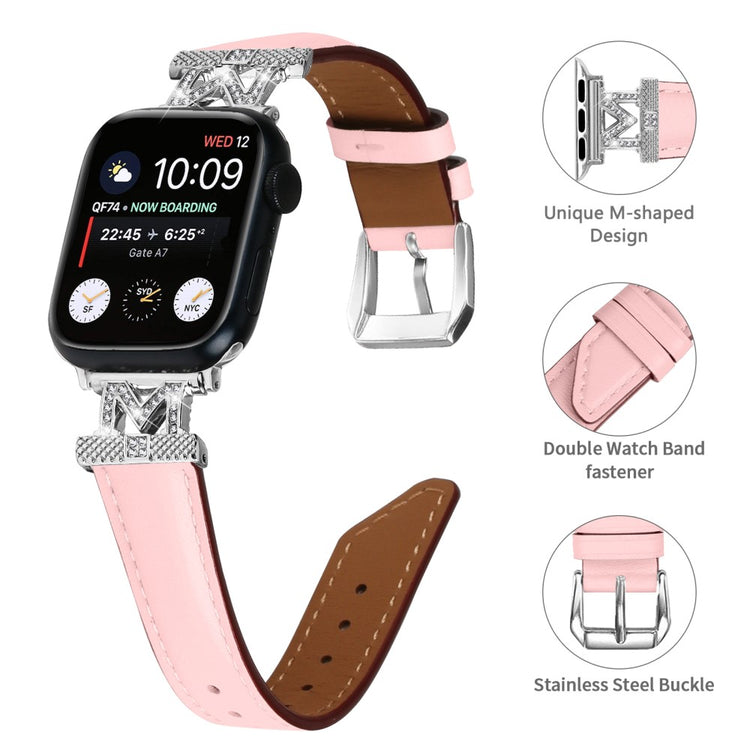 Kønt Kunstlæder Og Rhinsten Universal Rem passer til Apple Smartwatch - Pink#serie_2