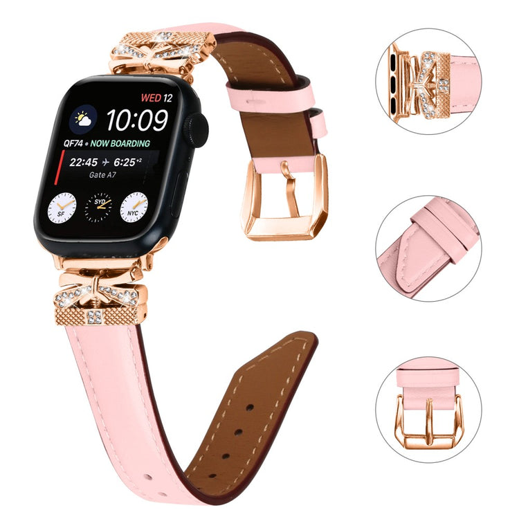 Solid Kunstlæder Og Rhinsten Universal Rem passer til Apple Smartwatch - Pink#serie_3
