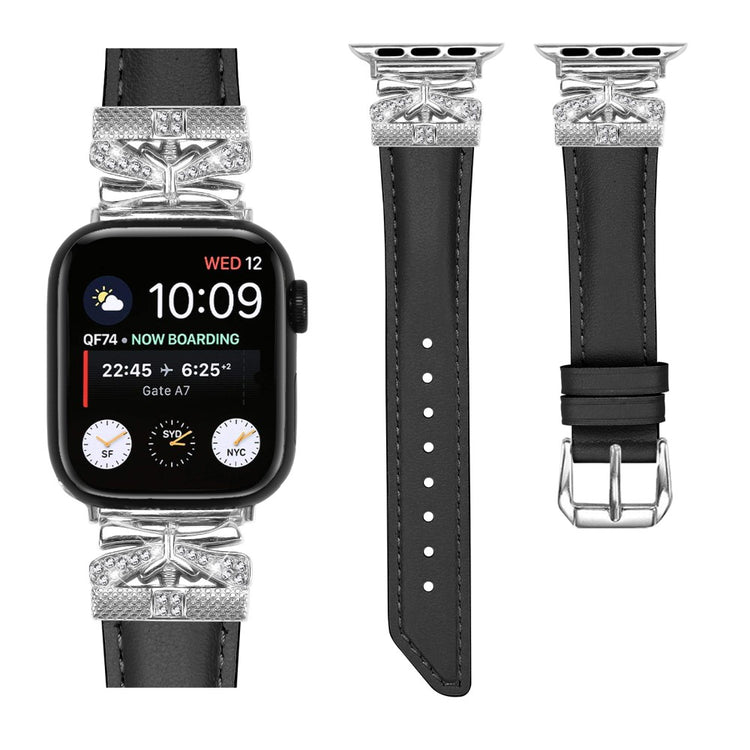Cool Kunstlæder Og Rhinsten Universal Rem passer til Apple Smartwatch - Sort#serie_1