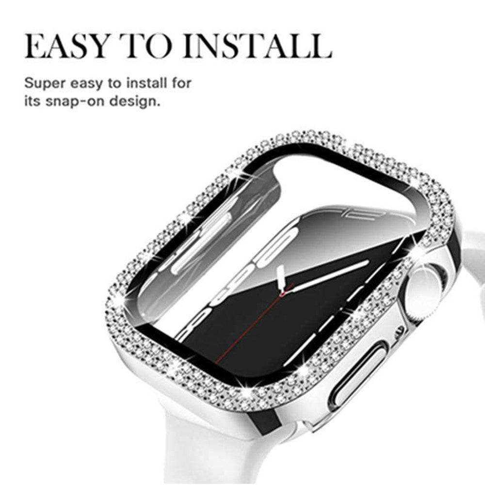 Apple Watch Series 9 8 7 41mm Watch Case Rhinestone Electroplating Frame with Tempered Glass Film - Silver#serie_8
