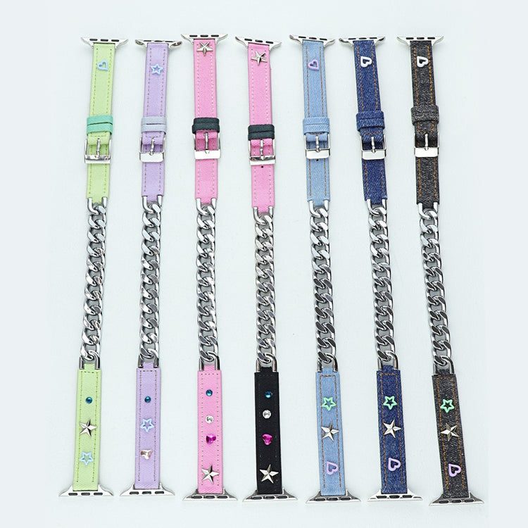 Nydelig Metal Og Kunstlæder Universal Rem passer til Apple Smartwatch - Grøn#serie_3