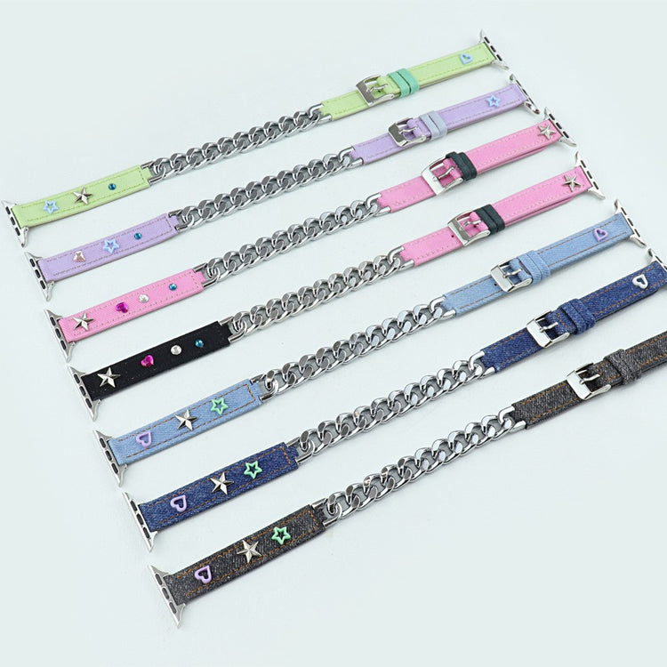 Nydelig Metal Og Kunstlæder Universal Rem passer til Apple Smartwatch - Blå#serie_4