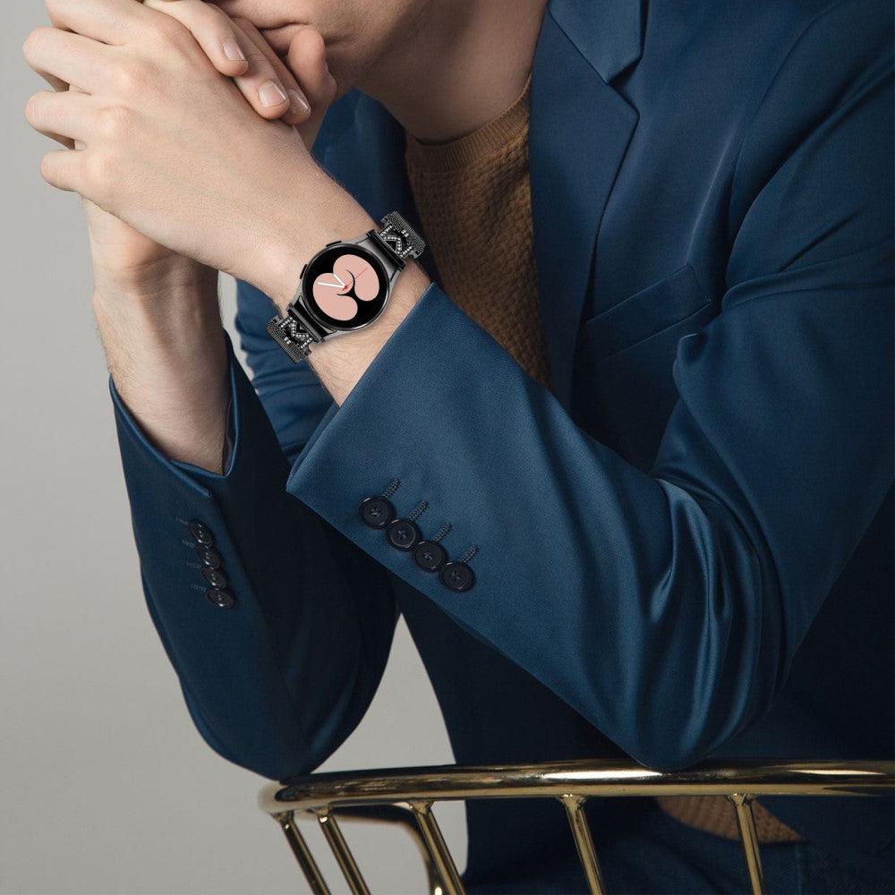20mm Samsung Galaxy Watch 5 / 4 / 4 Classic rhinestone décor stainless steel strap with connector - Black#serie_1