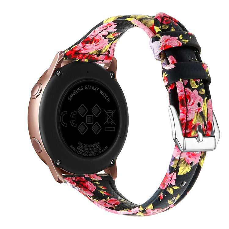 20mm Universal patterned genuine leather watch strap with - Black / Pink Flower#serie_3