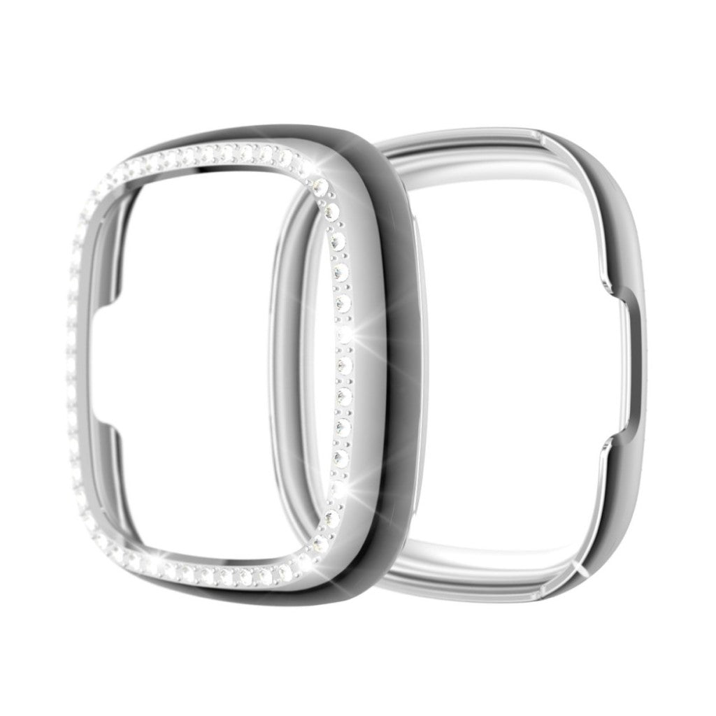 Rigtigt Flot Fitbit Versa 3 / Fitbit Sense Rhinsten og Silikone Cover - Sølv#serie_6