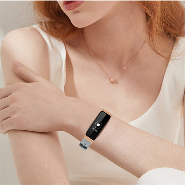 Super skøn Fitbit Inspire 2 / Fitbit Ace 2 Ægte læder Urrem - Sølv#serie_8