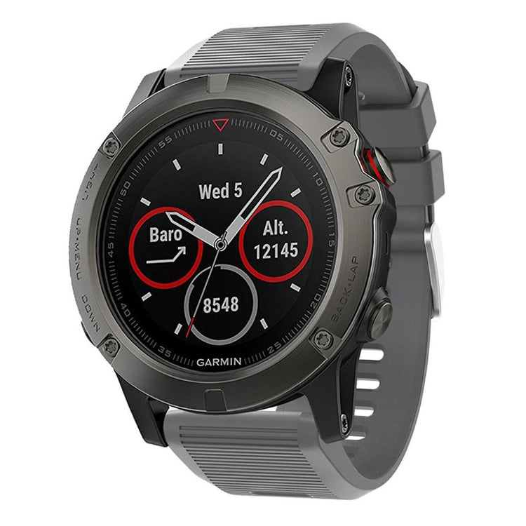 Tidsløst Garmin Fenix 5X Plus Silikone Rem - Sølv#serie_7
