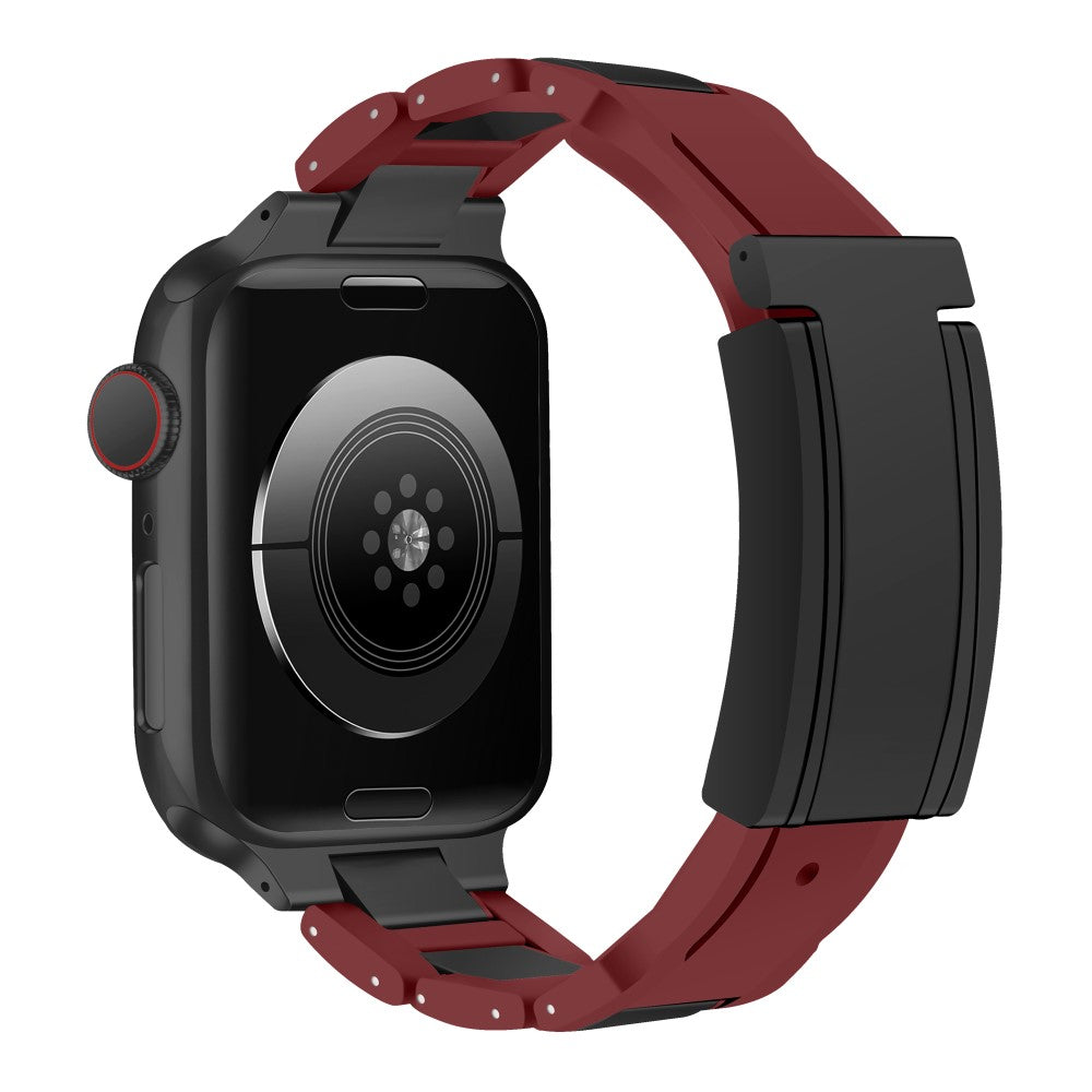 Apple Watch Series 49mm - 45mm - 44mm - 42mm Stainless Steel+Rubber Strap - Wine Red / Black Buckle#serie_3