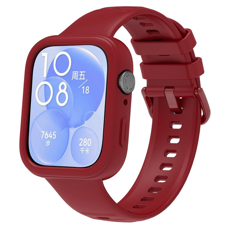 Huawei Watch Fit 3 Silicone Band Wrist Strap with Watch Case - Wine Red#serie_5