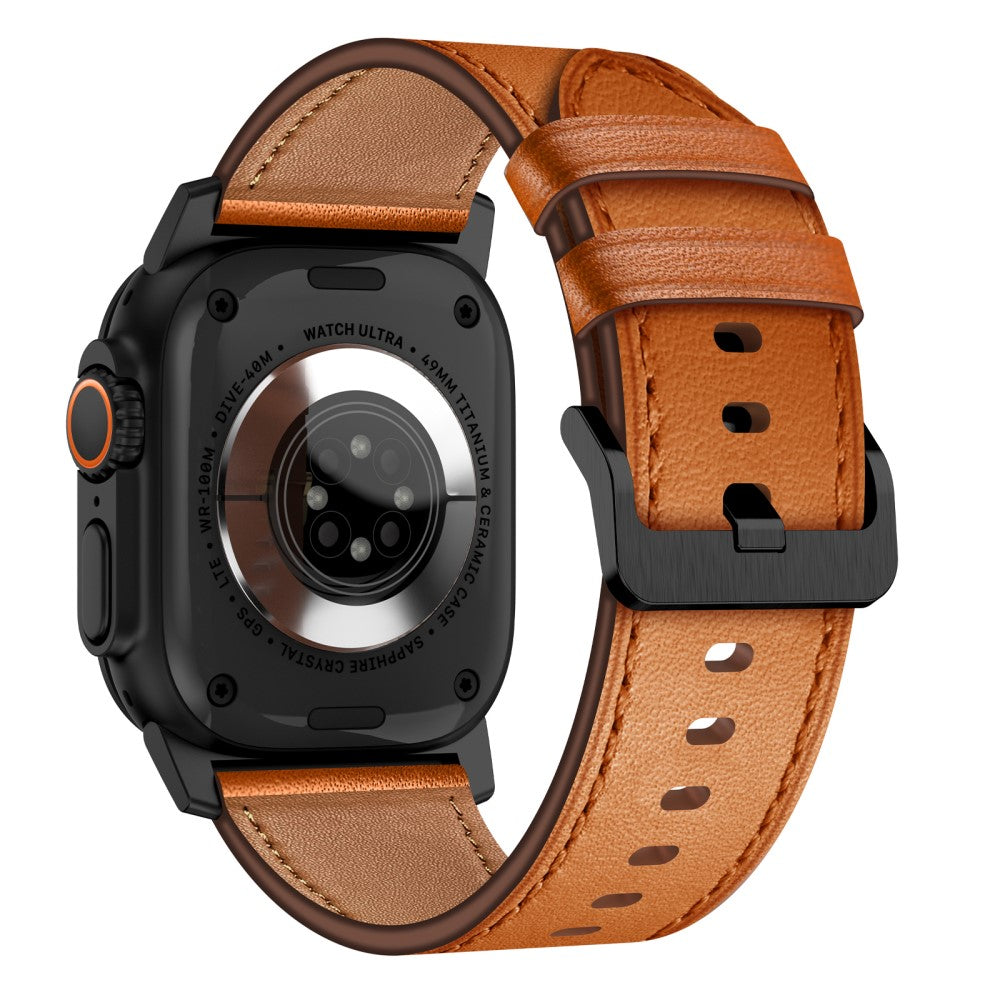 Apple Watch Series 49mm - 45mm - 44mm - 42mm Genuine Cow Leather Band - Black Connector+Brown#serie_3