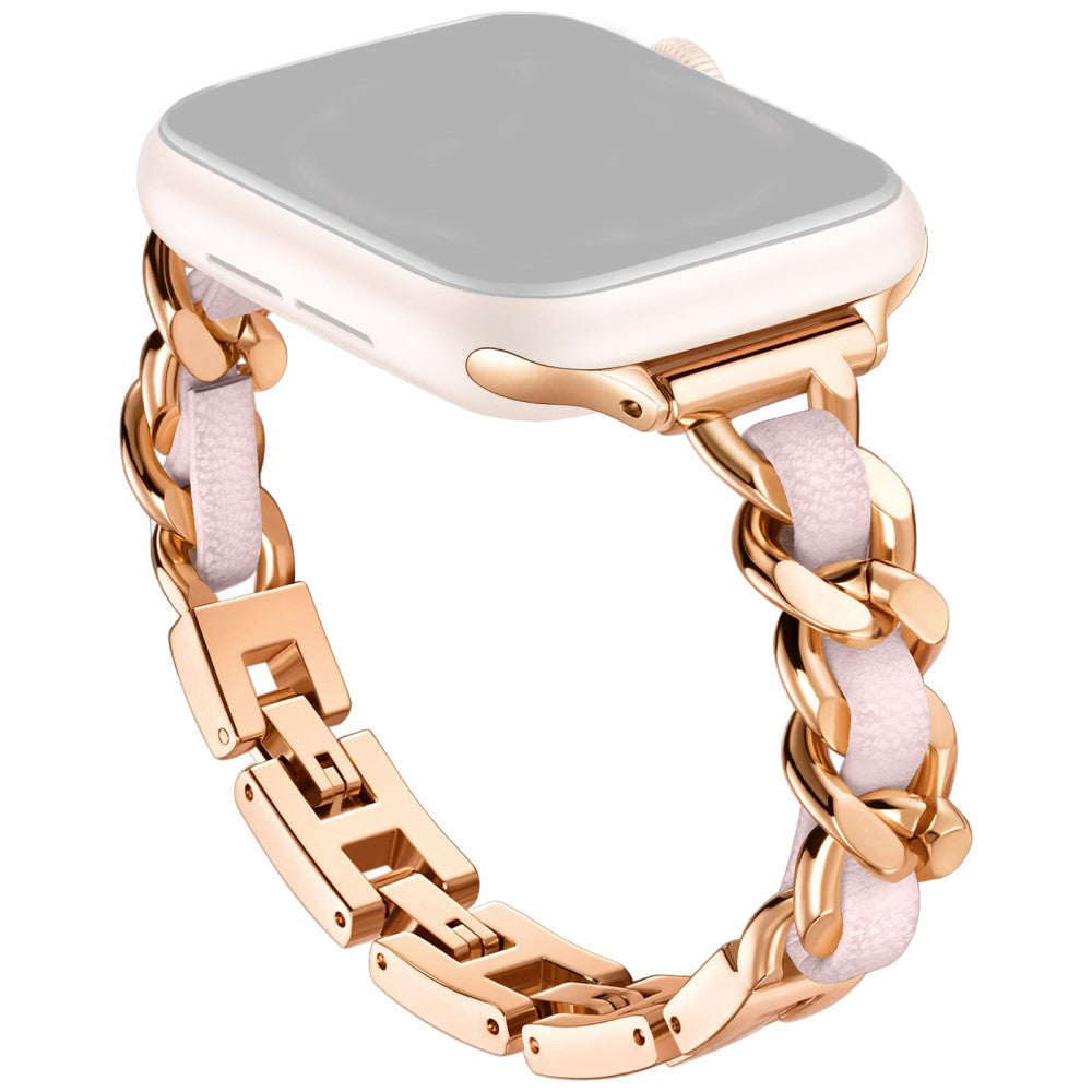 Apple Watch Series 49mm - 45mm - 44mm - 42mm Zinc Alloy+Leather Watch Strap - Rose Gold+Pink#serie_3