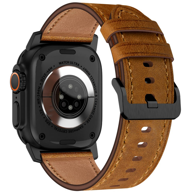 KALEBOL Apple Watch Series 49mm - 45mm - 44mm - 42mm Cowhide Leather Band - Black+Red Brown#serie_3