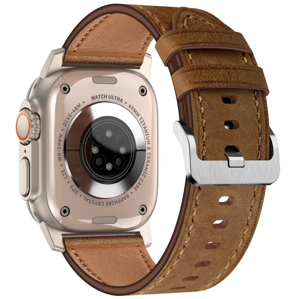 KALEBOL Apple Watch Series 49mm - 45mm - 44mm - 42mm Cowhide Leather Band - Titanium+Dark Brown#serie_7