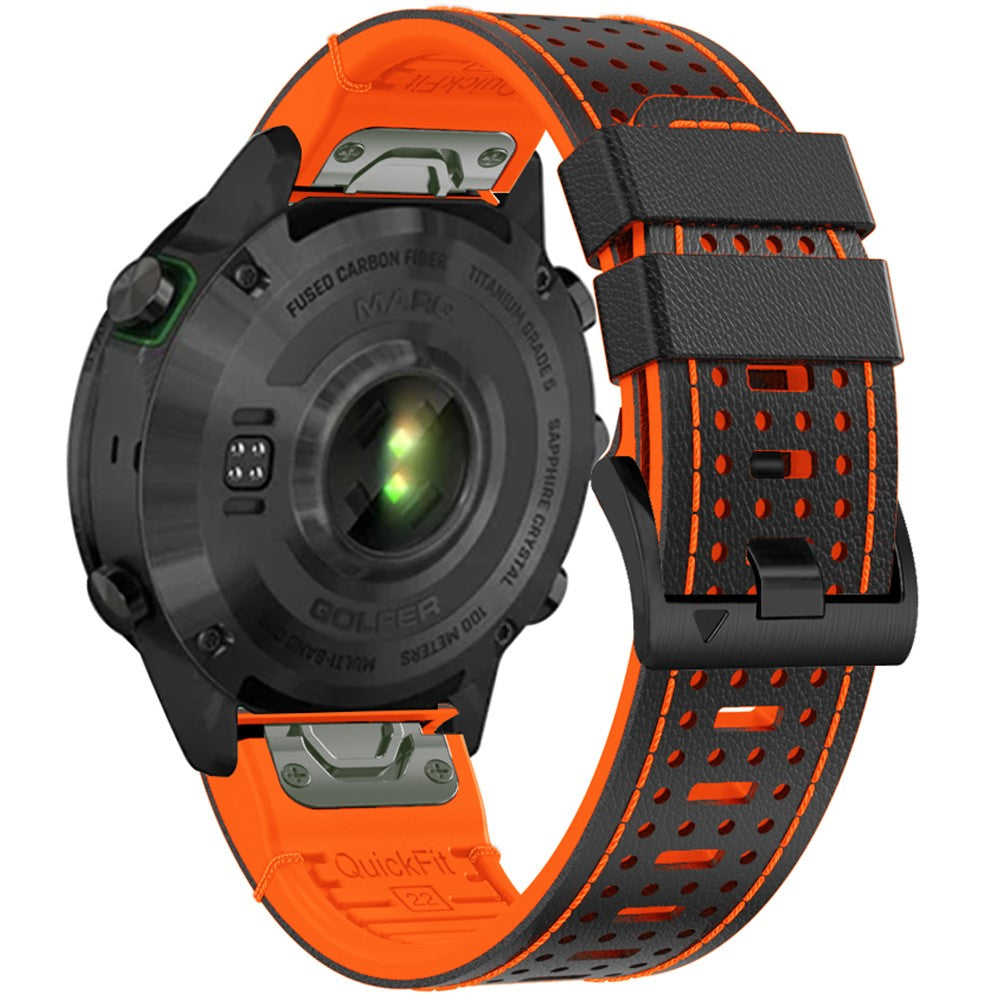 KALEBOL Garmin Fenix Series 5 - 6 - 7 - Quickfit 22mm Silicone Watch Band Dual Color Dot Holes Design - Black+Orange#serie_2