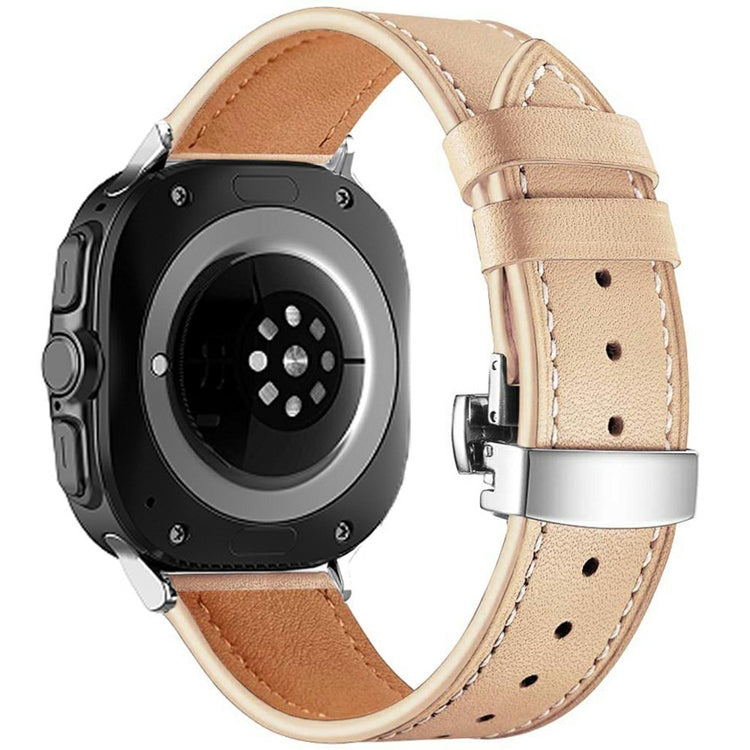 Samsung Galaxy Watch Ultra 47mm Watch Strap Genuine Cow Leather Wrist Band with Butterfly Buckle - Beige#serie_6