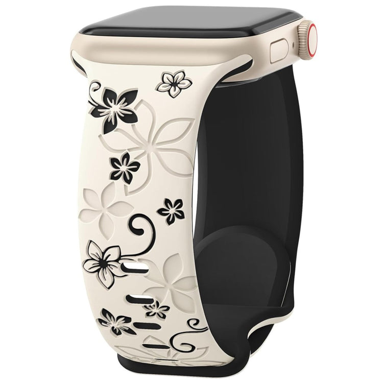 Apple Watch Series 41mm - 40mm - 38mm Silicone Flower Pattern Band - Starlight  /  Black#serie_6