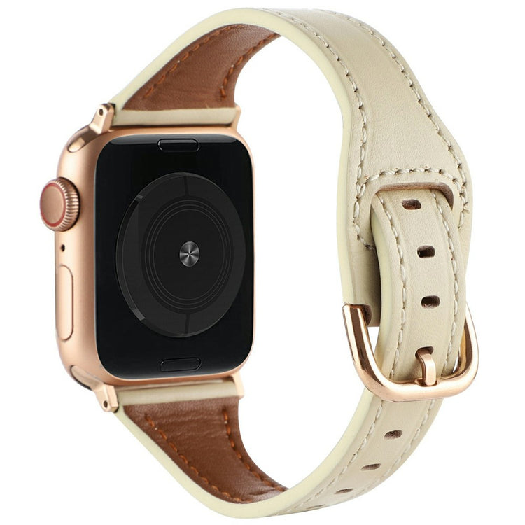 Apple Watch Series 41mm - 40mm - 38mm Genuine Cow Leather Strap - Beige+Rose Gold Buckle#serie_4