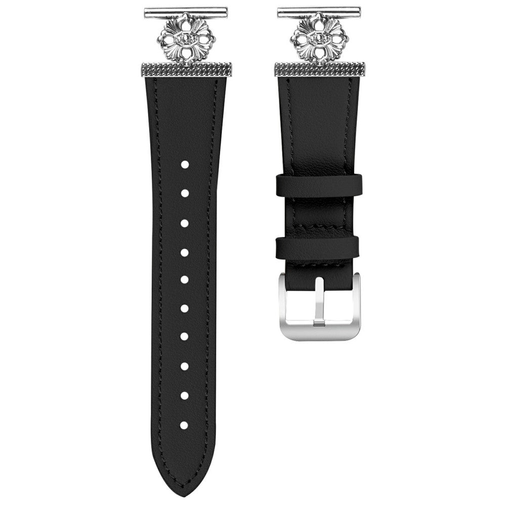 Honor MagicWatch 2 42mm Watch Band Genuine Cow Leather Flower Decor Adjustable Strap - Black#serie_2