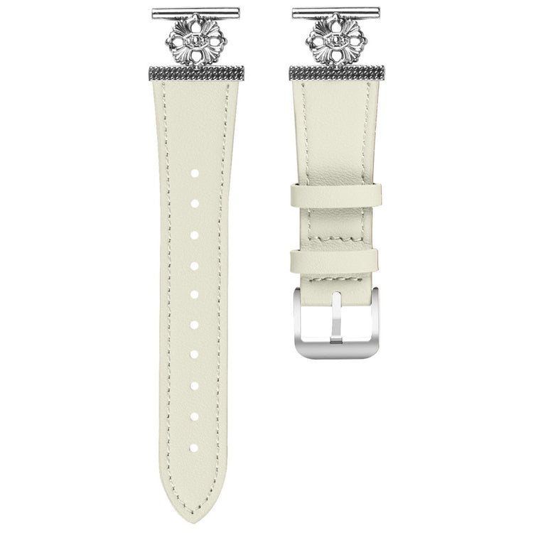 Huawei Watch GT 3 Pro 43mm Watch Band Genuine Cow Leather Flower Decor Adjustable Strap - White#serie_1