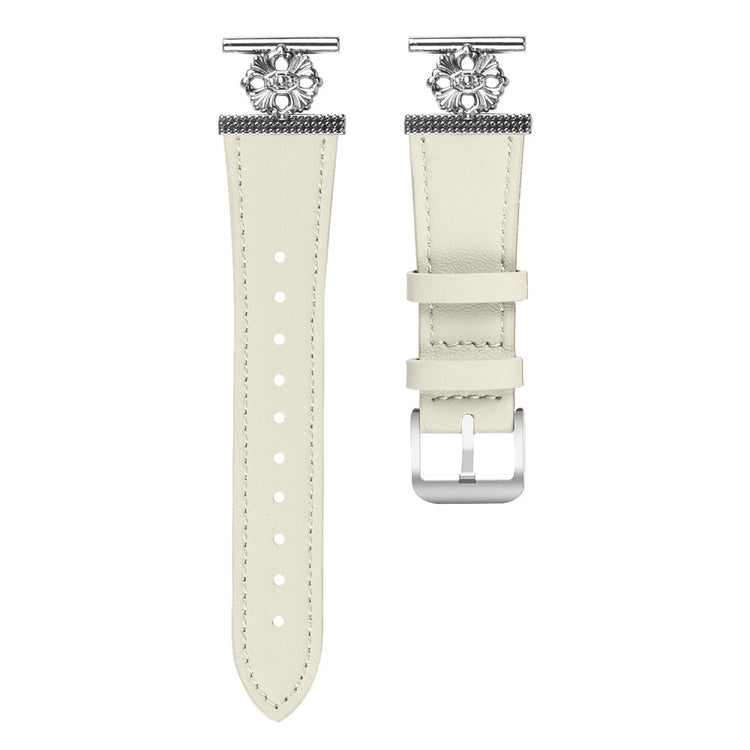 Garmin Vivomove 3 / GarminMove 3 Watch Band Genuine Cow Leather Flower Decor Adjustable Strap - White#serie_2