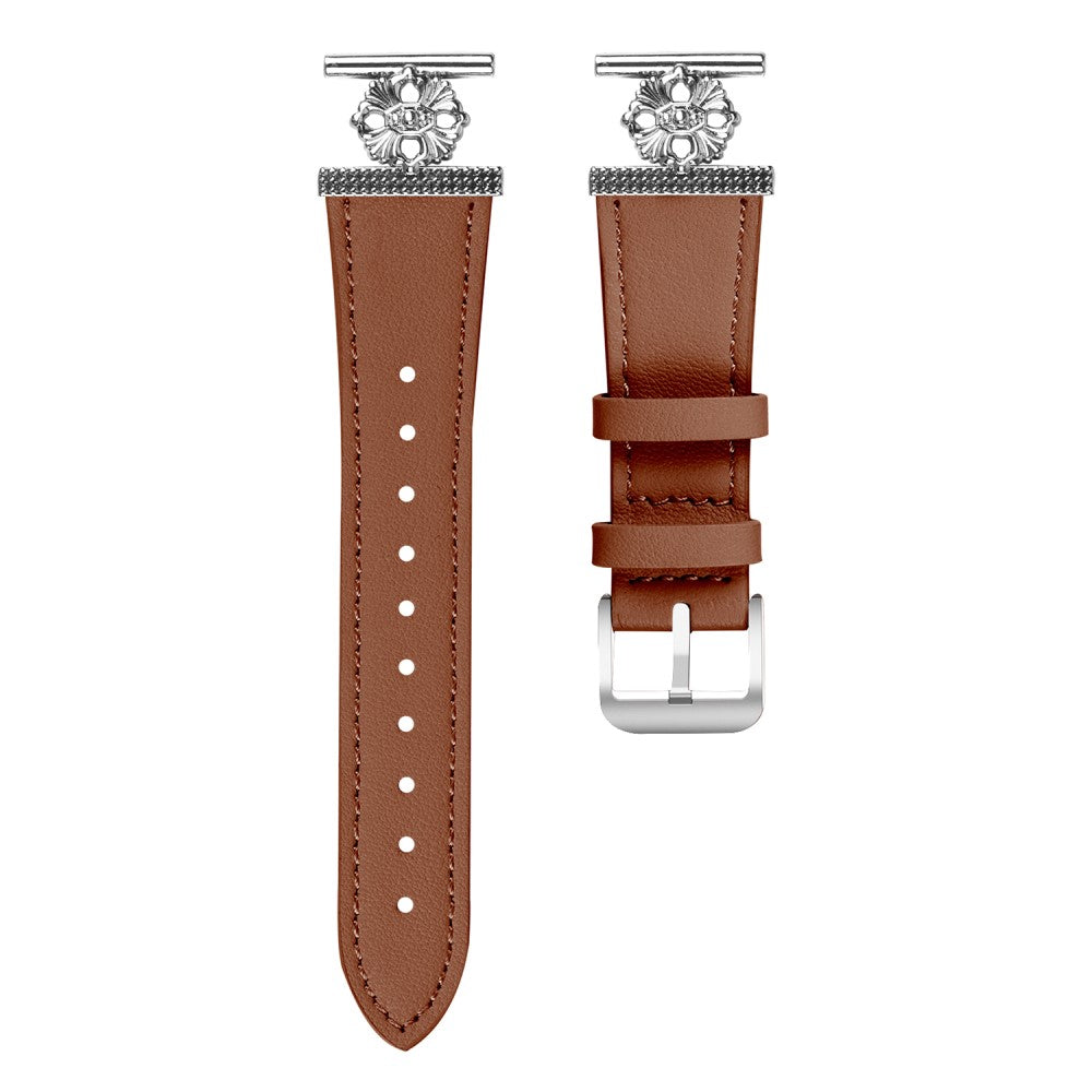 Garmin Forerunner 55 / Venu Watch Band Genuine Cow Leather Flower Decor Adjustable Strap - Brown#serie_4