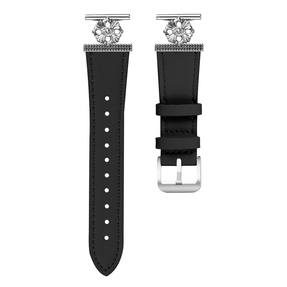 Garmin Vivomove Sport / Venu 2 Plus Watch Band Genuine Cow Leather Flower Decor Adjustable Strap - Black#serie_3