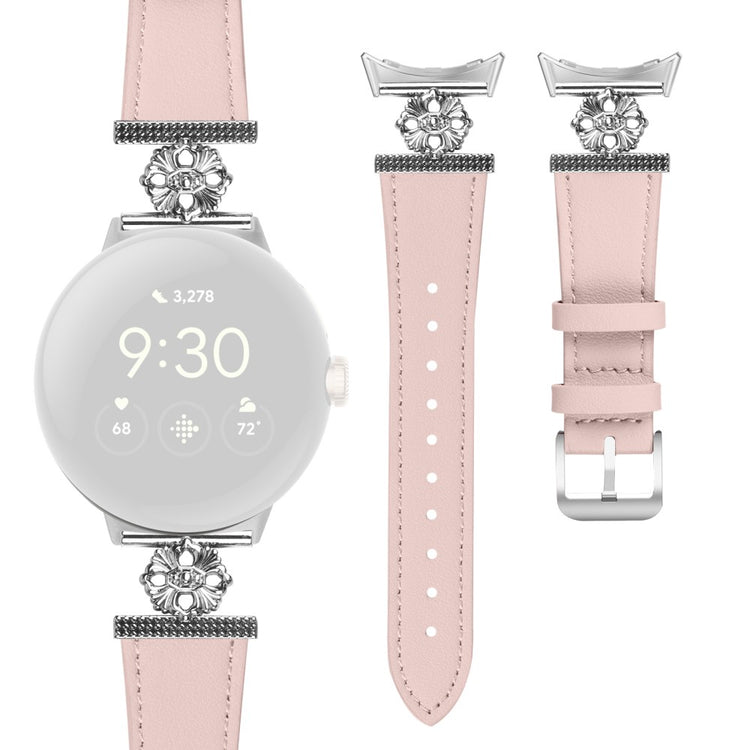 Google Pixel Watch Genuine Cow Leather Band Flower Decor Adjustable Strap - Pink#serie_3