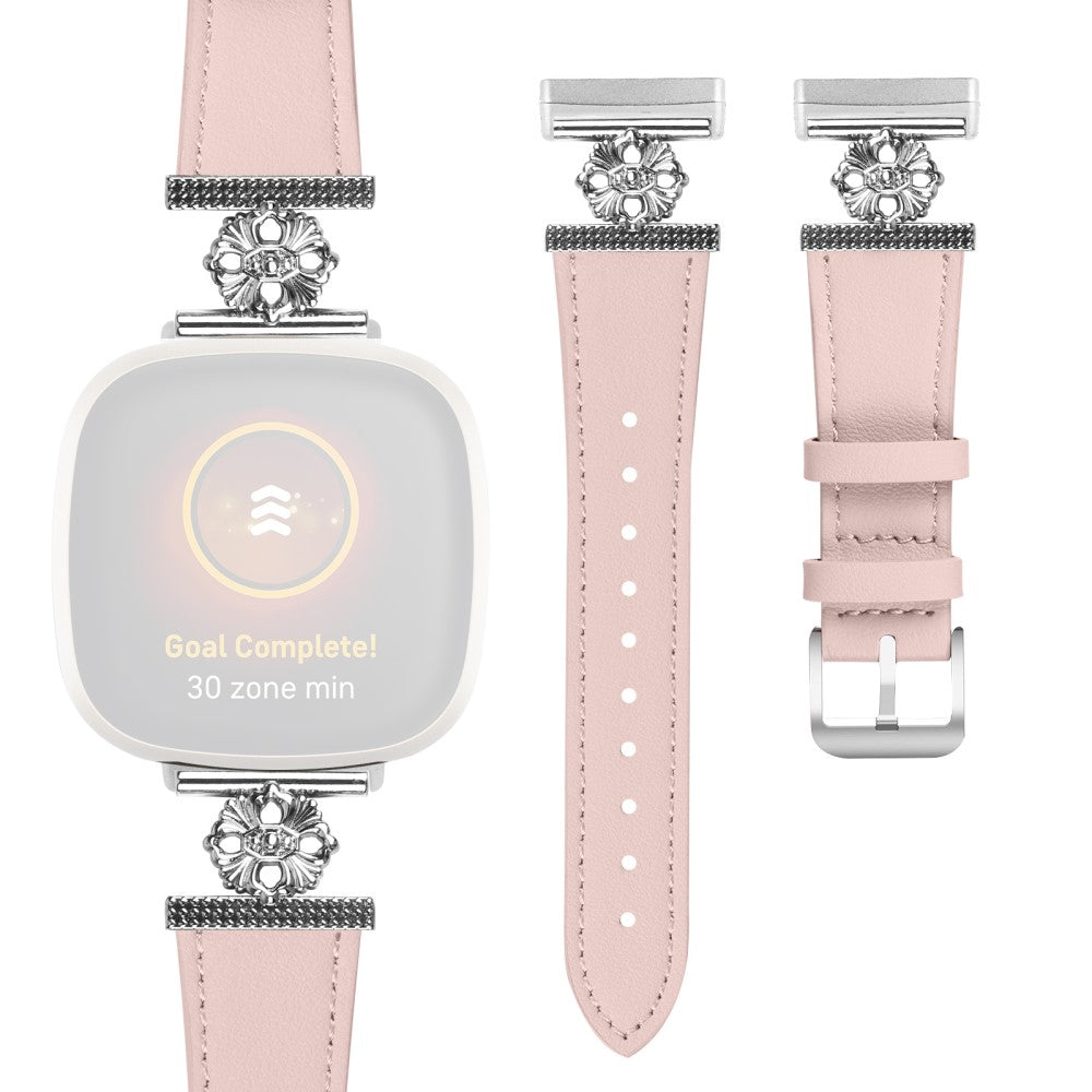 Fitbit Versa 3 / Sense Watch Band Genuine Cow Leather Flower Decor Adjustable Strap - Pink#serie_4