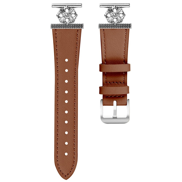 TicWatch E Watch Band Genuine Cow Leather Flower Decor Adjustable Strap - Brown#serie_4