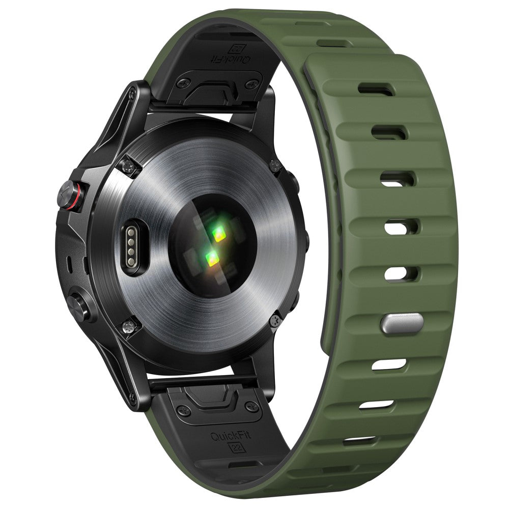 Magnetic Silicone Strap Garmin Fenix 8 47mm / Fenix E 47mm / Quatix 7 Pro 22mm Quick Release Band - Army Green+Black#serie_3