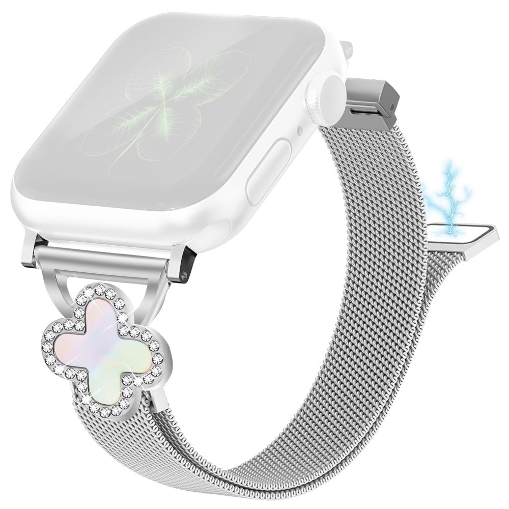 Milanese Mesh Band Apple Watch Series 10 42mm / Series 9 8 7 41mm / SE (2023) SE (2022) SE 6 5 4 40mm / 3 2 1 38mm Magnetic Watch Strap with Clover Connector, Size: S - Silver#serie_1