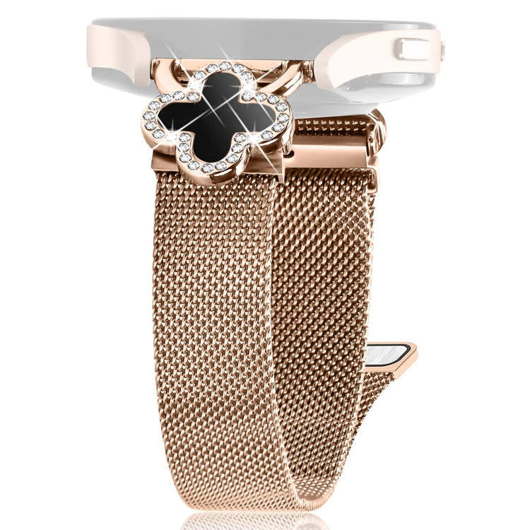 Garmin vivoactive 5 / Garminactive 5 Milanese Band Electroplated Watch Strap Clover Decor, Size: S - Rose Gold / Black#serie_4