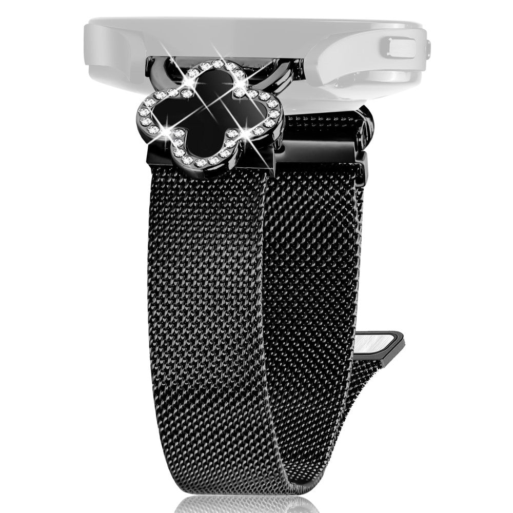 SyncUP Kids Watch Milanese Band Electroplated Stainless Steel Watch Strap Clover Decor, Size: S - Black  /  Black#serie_1
