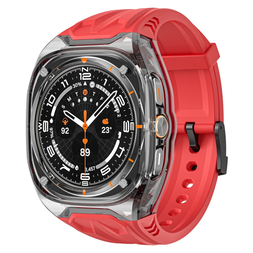 Samsung Galaxy Watch Ultra 47mm Flexible Watch Band with Transparent Watch Case - Red+Transparent Black#serie_3