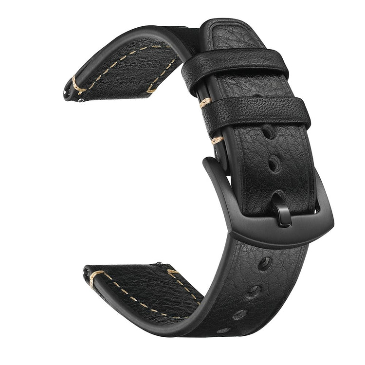22mm Strap Huawei Watch GT 5 Pro 46mm / Garmin Forerunner 265 / Samsung Galaxy Watch3 45mm Genuine Cow Leather Watch Band - Black#serie_6