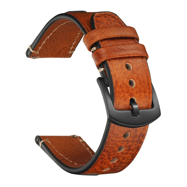 22mm Strap Huawei Watch GT 5 Pro 46mm / Garmin Forerunner 265 / Samsung Galaxy Watch3 45mm Genuine Cow Leather Watch Band - Brownish Red#serie_7