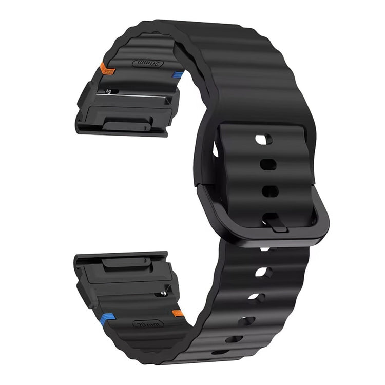 Garmin Fenix 8 47mm 22mm Quick Release Wavy Texture Silicone Watch Strap with Black Connector - Black#serie_3