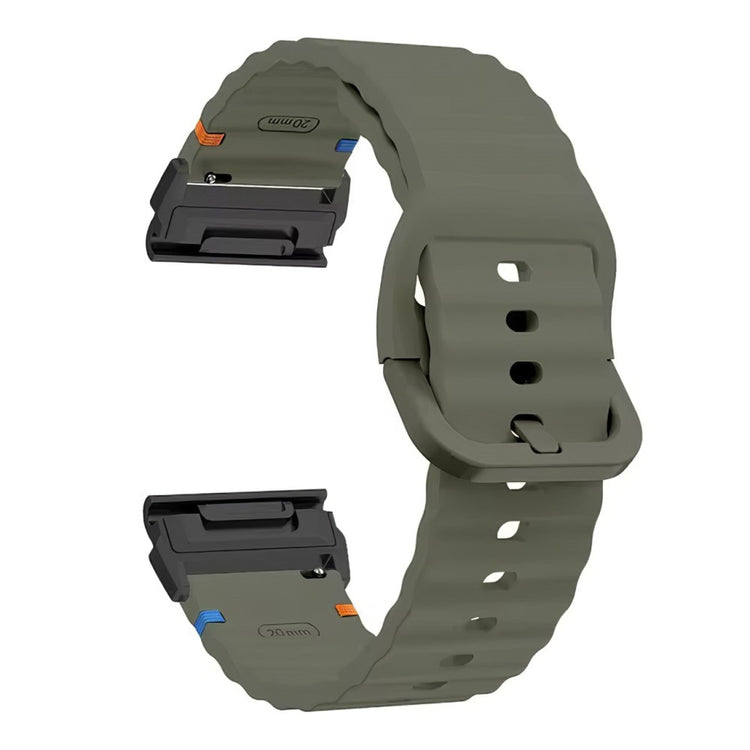 Garmin Fenix 8 47mm 22mm Quick Release Wavy Texture Silicone Watch Strap with Black Connector - Army Green#serie_9