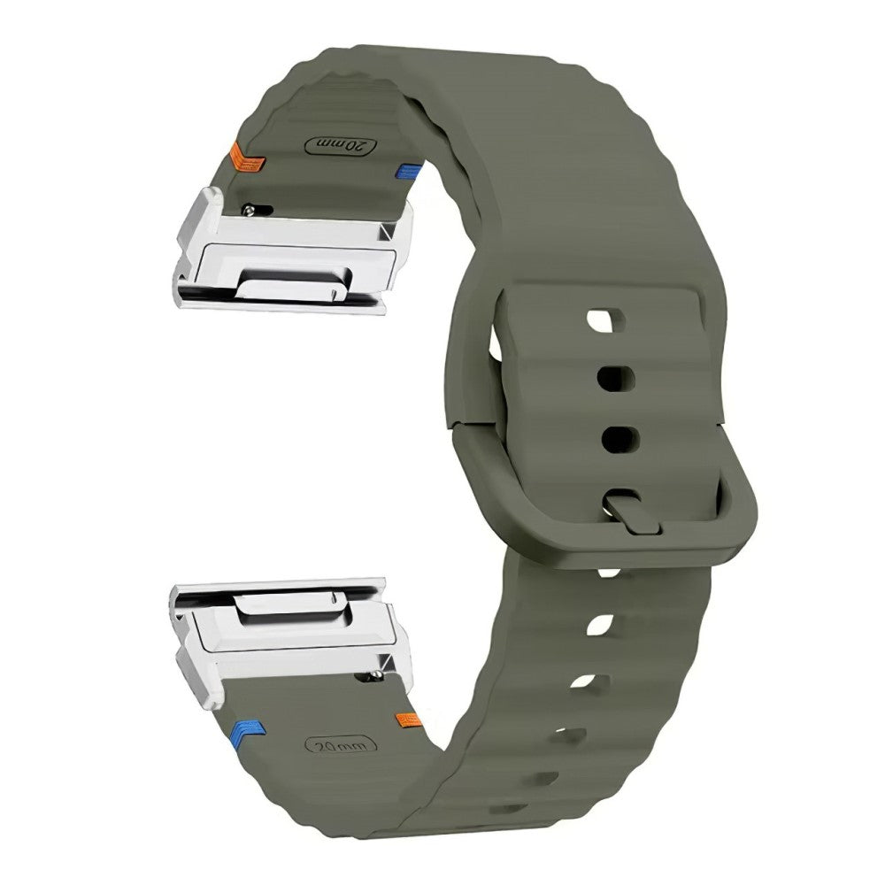 Garmin Fenix 8 47mm 22mm Quick Release Wavy Texture Silicone Watch Strap with Silver Connector - Army Green  /  Army Green#serie_5
