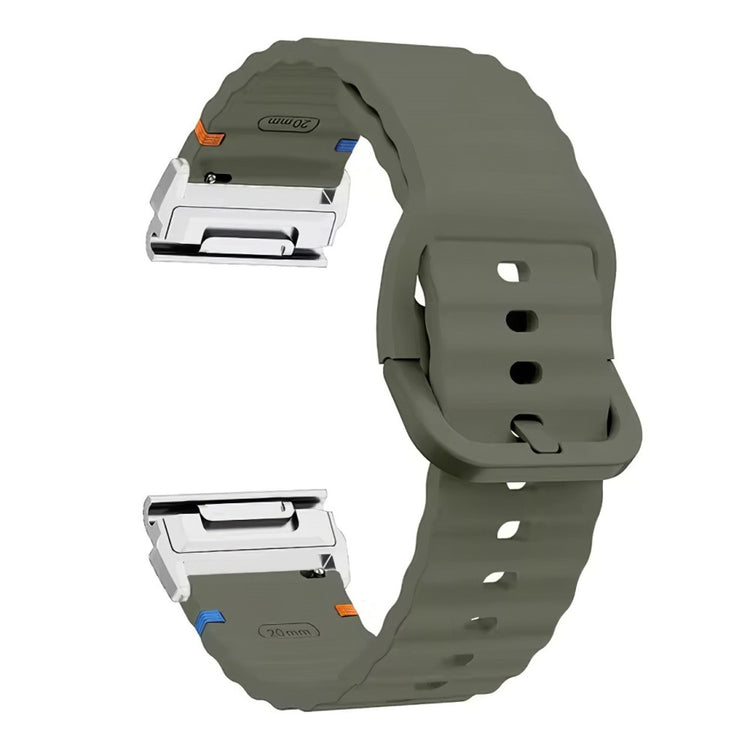 Garmin Fenix 8 47mm 22mm Quick Release Wavy Texture Silicone Watch Strap with Silver Connector - Army Green  /  Army Green#serie_5