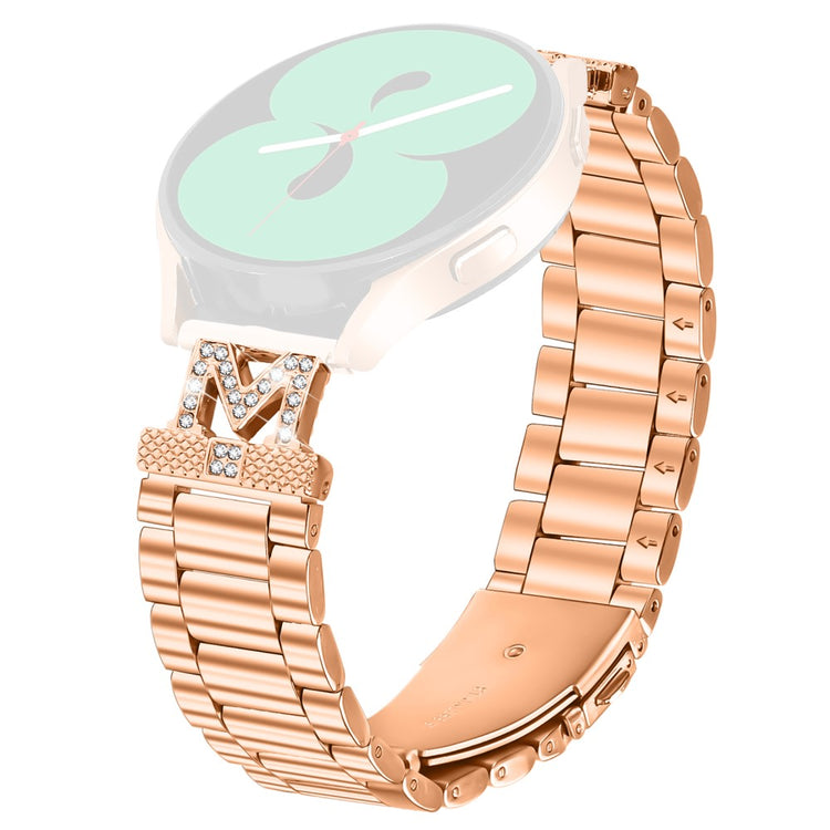 Garmin Instinct 2S Replacement Strap M-Type Rhinestones Decor Stainless Steel 3-Bead Watch Band - Rose Gold#serie_2