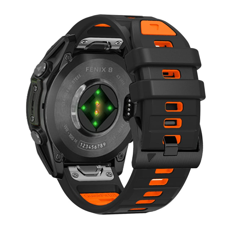 22mm Watch Band Garmin Fenix 8 47mm / Tactix 8 47mm / Quatix 7 Pro / Descent G2 , Quick Release Dual Color Silicone Strap - Black + Orange#serie_5