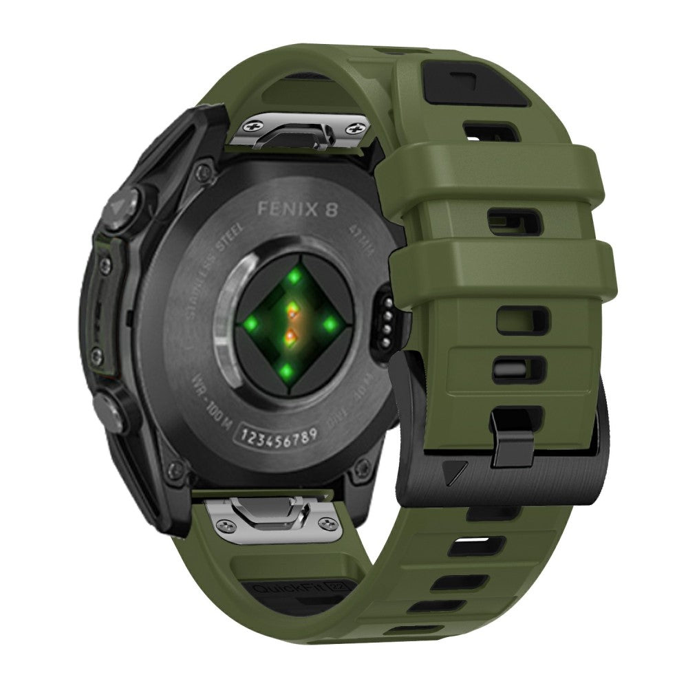 22mm Watch Band Garmin Fenix 8 47mm / Tactix 8 47mm / Quatix 7 Pro / Descent G2 , Quick Release Dual Color Silicone Strap - Army Green + Black#serie_10