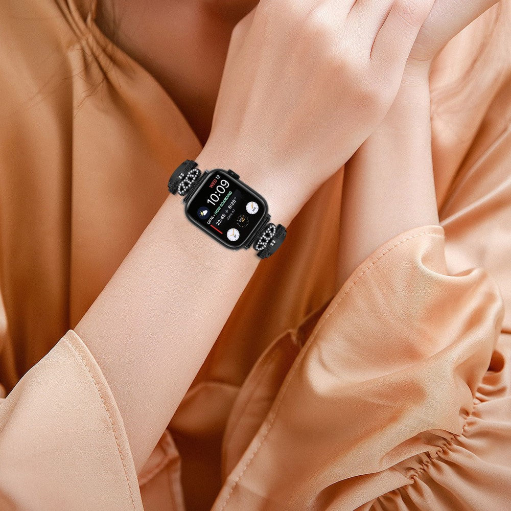 Flot Kunstlæder Og Rhinsten Universal Rem passer til Apple Smartwatch - Sort#serie_1