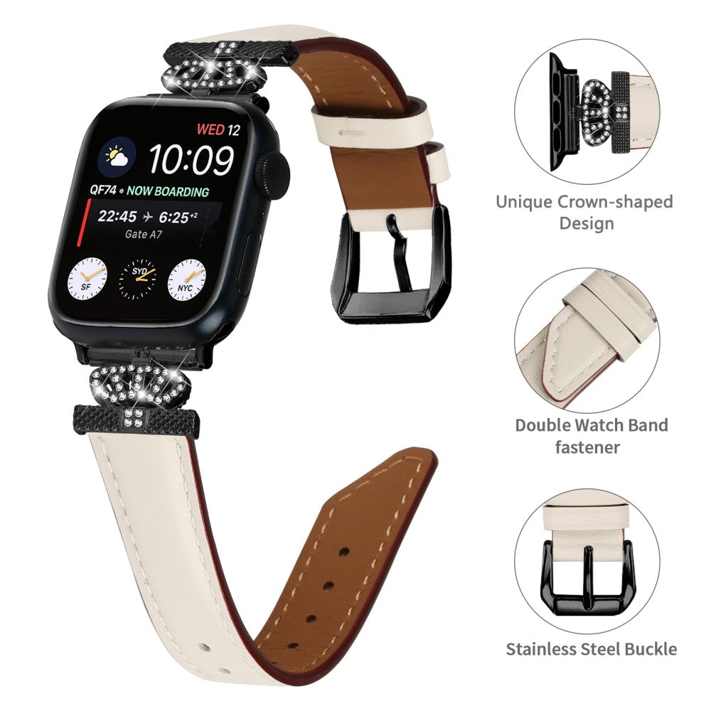 Flot Kunstlæder Og Rhinsten Universal Rem passer til Apple Smartwatch - Hvid#serie_5