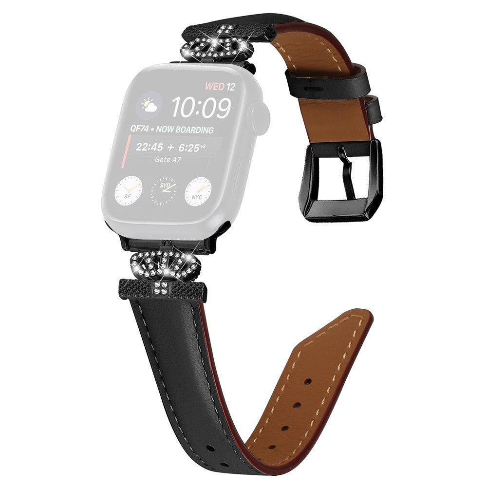 Solid Kunstlæder Og Rhinsten Universal Rem passer til Apple Smartwatch - Sort#serie_1